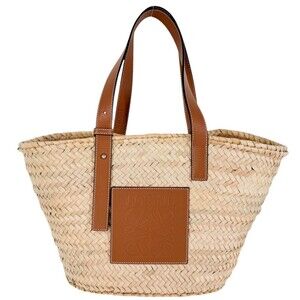 Loewe handbag for women, Anagram basket bag, medium size, straw shoulder palm...